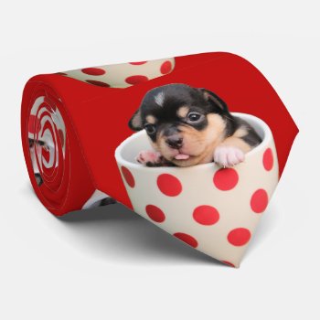Funny Cute Baby Chihuahua In Red Polka Dot Mug Neck Tie by storechichi at Zazzle