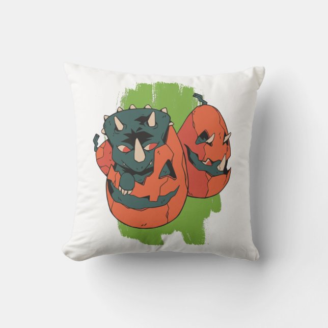 Funny Cute Baby Triceratops Pumpkin Egg Halloween Throw Pillow (Front)