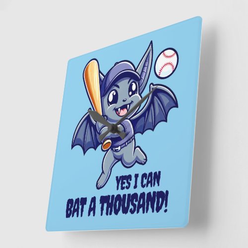 Funny Cute Bat Yes I Can Bat a Thousand Square Wall Clock