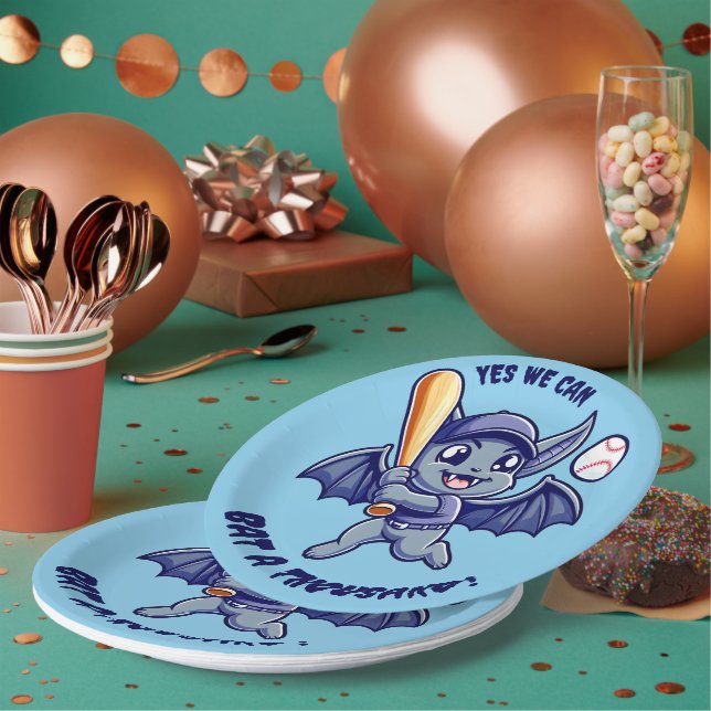 Funny Cute Bat Yes We Can Bat a Thousand Paper Plates (Multi)