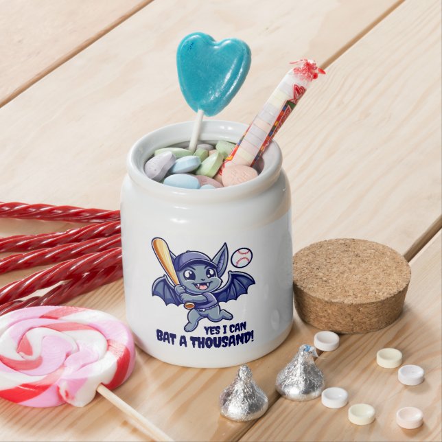 Funny Cute Bat Yes You Can Bat a Thousand! Candy Jar (In Situ)