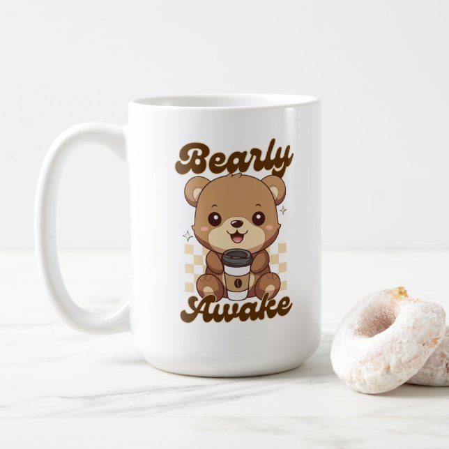 Funny Cute Bear Coffee Pun  Mug (With Donut)
