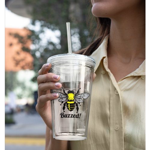 Funny Cute Bee Buzzed Insect Yellow Silver Pretty Acrylic Tumbler