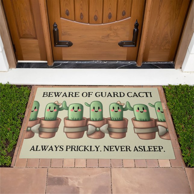 Funny Cute Beware of Guard Cacti Doormat (Outdoor)