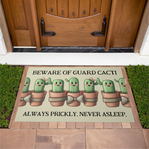 Funny Cute Beware of Guard Cactii Doormat