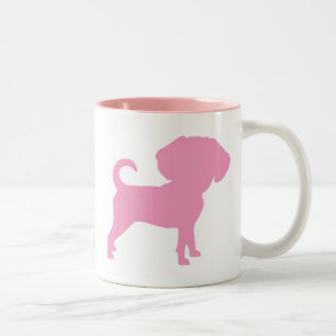 Funny Cute Big Head Puggle Dog (pink) Two-Tone Coffee Mug