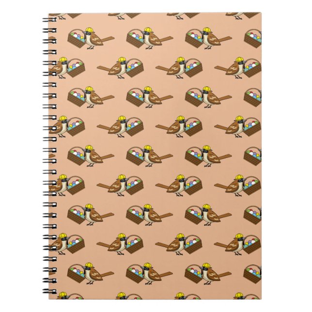 Funny Cute Bird with Colorful Eggs Basket Pattern Notebook (Front)