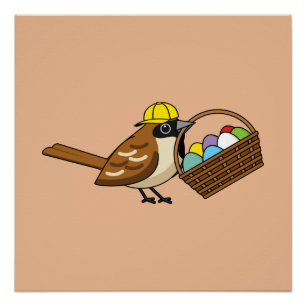 Funny Cute Bird with Colorful Eggs Basket Poster