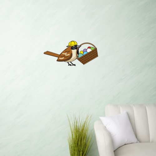 Funny Cute Bird with Colorful Eggs Basket Wall Decal