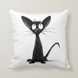 Funny Cute Black and White Cat Art Throw Pillow