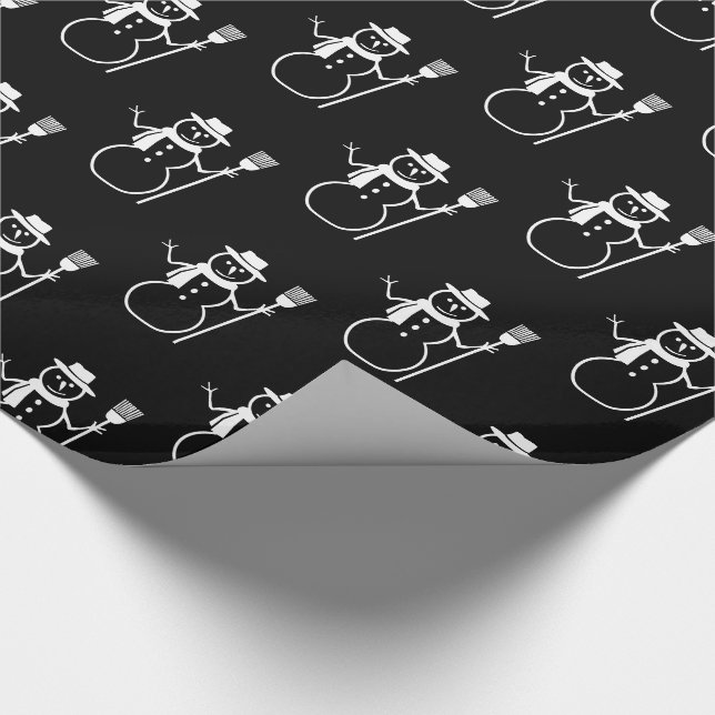 Funny Cute Black and White Snowman Pattern Wrapping Paper (Corner)