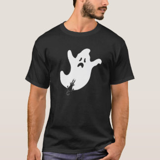 Funny Cute Black Cat Climbing Scared Ghost Spirit  T-Shirt