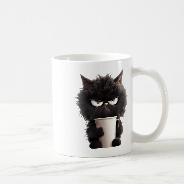 Funny Cute Black Cat Coffee Angry  Mug (Right)