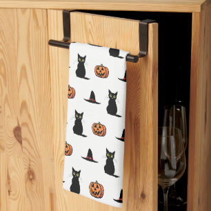 Funny Cute Black Cat Halloween Kitchen Towels