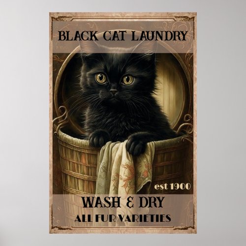 Funny cute Black cat laundry Poster