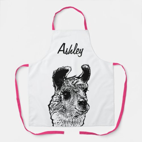 Funny Cute Black  White Llama Apron