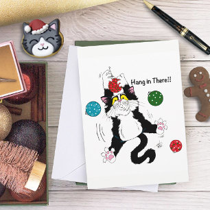 Funny Cute Black White Tuxedo Cat Holiday Green Card