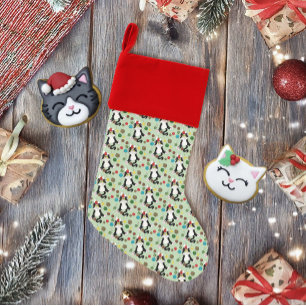 Funny Cute Black White Tuxedo Cat Holiday Green Christmas Stocking