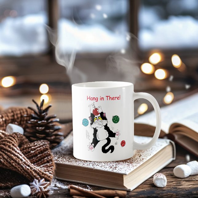 Funny Cute Black White Tuxedo Cat Holiday Green Coffee Mug (Creator Uploaded)