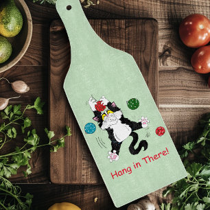 Funny Cute Black White Tuxedo Cat Holiday Green Cutting Board