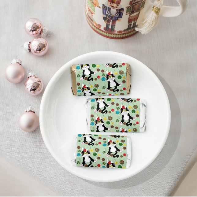 Funny Cute Black White Tuxedo Cat Holiday Green Hershey's Miniatures (Creator Uploaded)