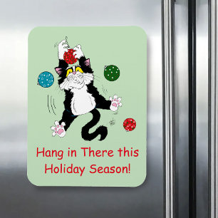 Funny Cute Black White Tuxedo Cat Holiday Green Magnet