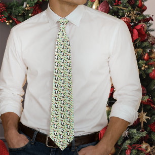 Funny Cute Black White Tuxedo Cat Holiday Green Neck Tie