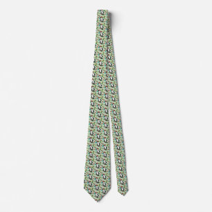 Funny Cute Black White Tuxedo Cat Holiday Green Neck Tie