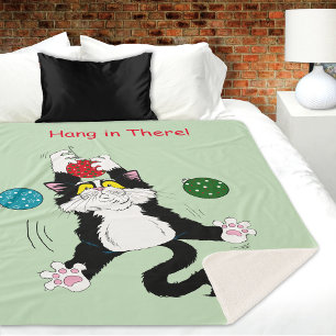 Funny Cute Black White Tuxedo Cat Holiday Green Sherpa Blanket