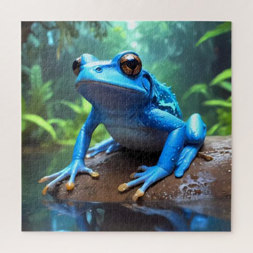 Funny Cute Blue Dart Frog Jigsaw Puzzle 