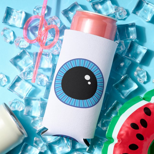 Funny Cute Blue Eyeball Seltzer Can Cooler (In Situ Summer)