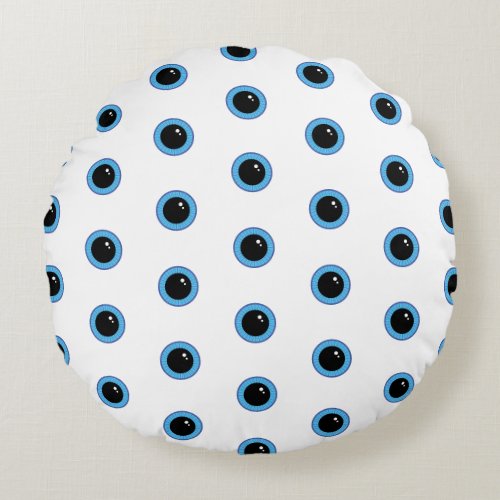 Funny Cute Blue Eyes Round Pillow