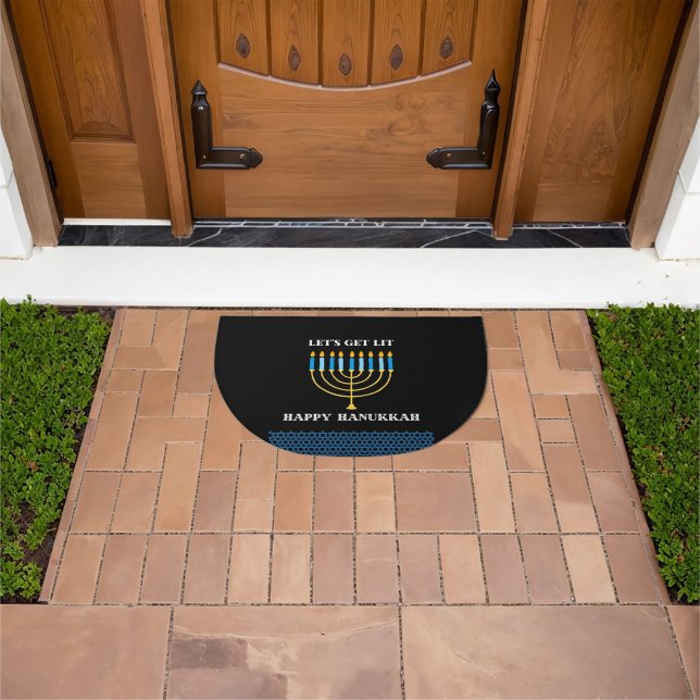 Funny Cute Blue Hanukkah Menorah Design Doormat (Outdoor)