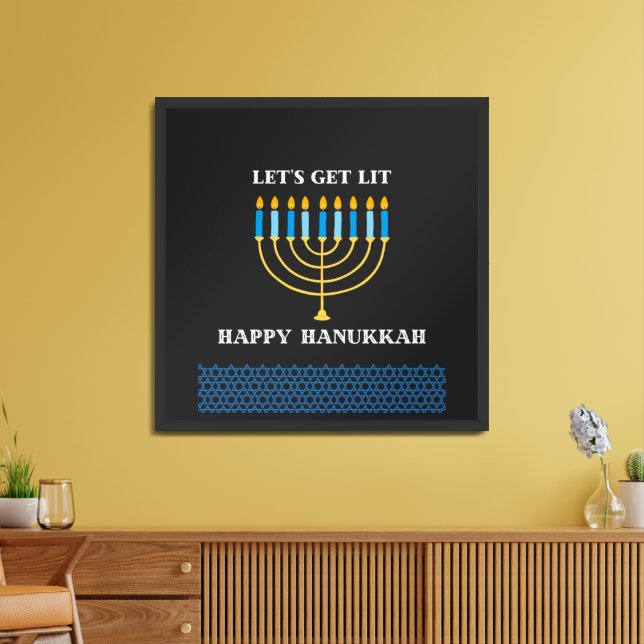 Funny Cute Blue Hanukkah Menorah Design Framed Art (Living Room)