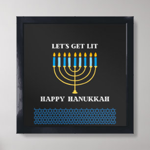 Funny Cute Blue Hanukkah Menorah Design Framed Art
