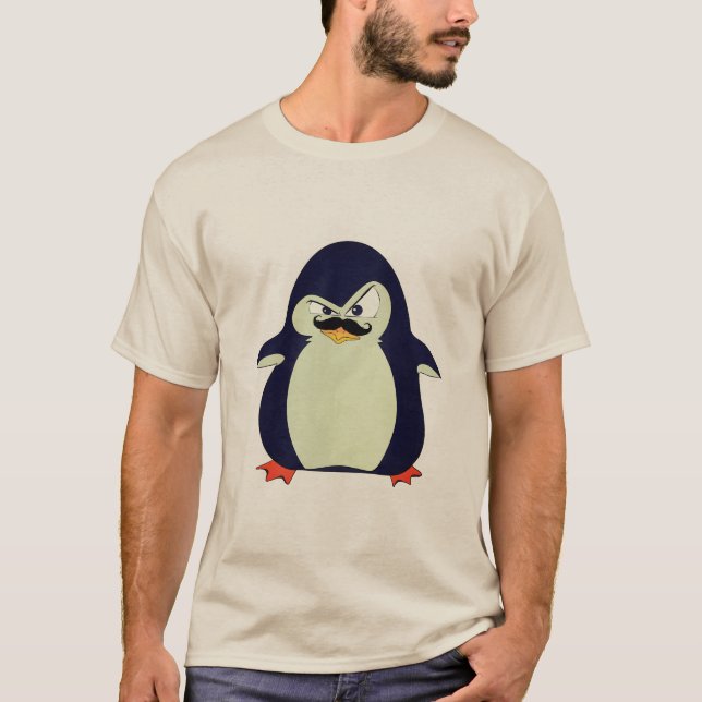 Funny Cute Blue Mint Orange Angry Penguin T-Shirt (Front)