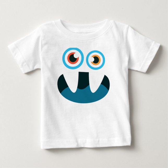 Funny Cute blue monster face open mouth Baby T-Shirt (Front)