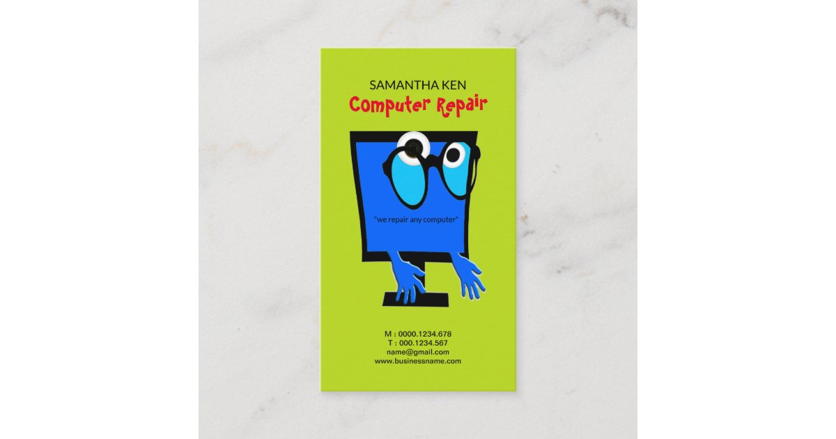  Funny Cute Blue PC Repair Business Card Zazzle com