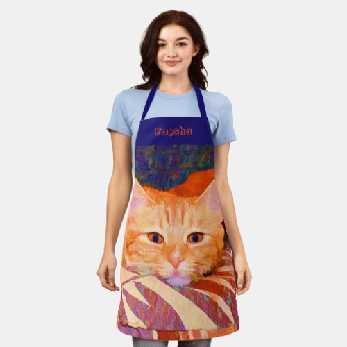 Funny Cute Bright Orange Tabby Cat Apron