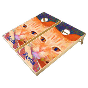 Funny Cute Bright Orange Tabby Cat Cornhole Set