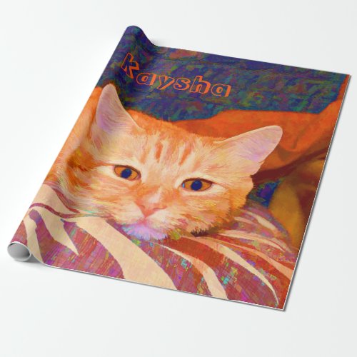 Funny Cute Bright Orange Tabby Cat Decoupage Wrapping Paper