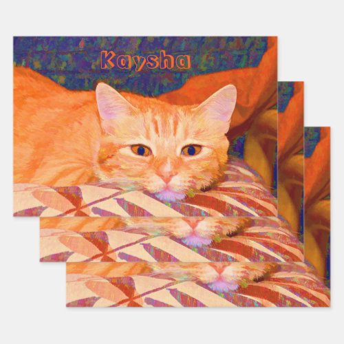 Funny Cute Bright Orange Tabby Cat Decoupage Wrapping Paper Sheets