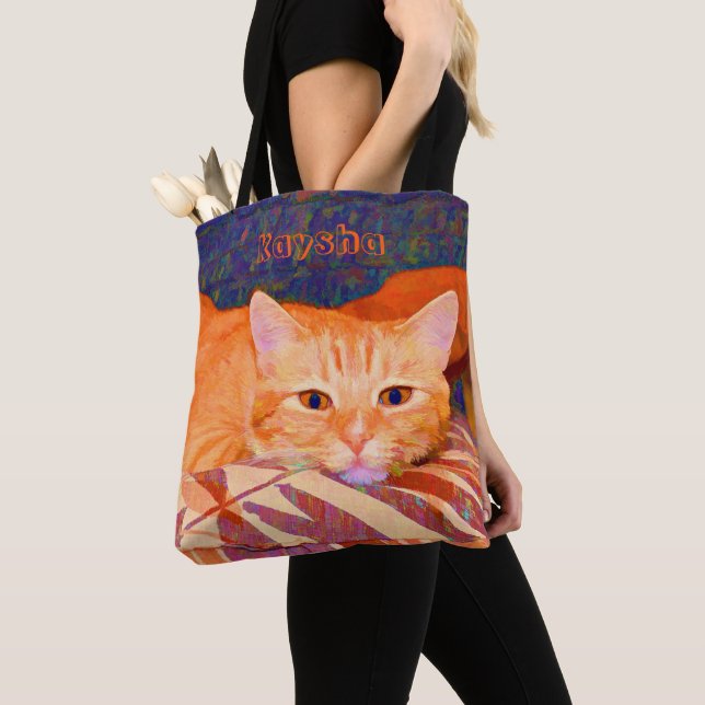 Funny Cute Bright Orange Tabby Cat Tote Bag (Close Up)