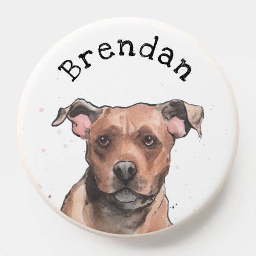 Funny  cute Brown staffie staffy Dog Watercolor PopSocket
