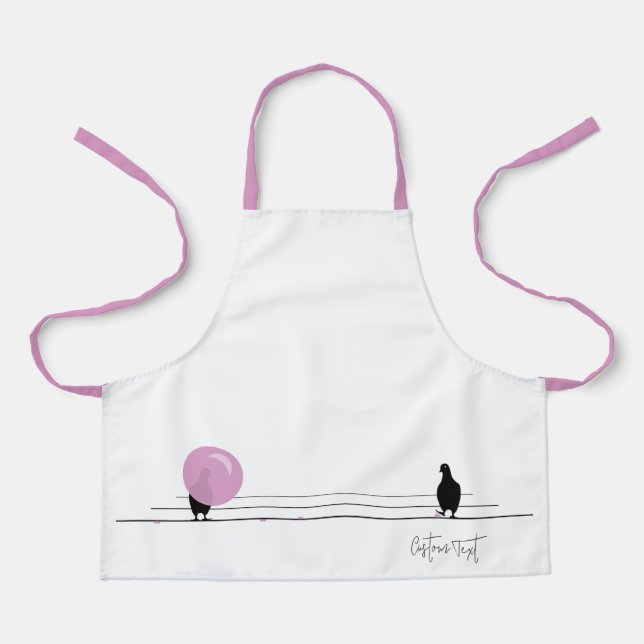 Funny Cute Bubblegum Birds on a Wire White Apron (Front)