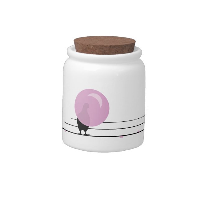 Funny Cute Bubblegum Birds on a Wire White Candy Jar (Left)