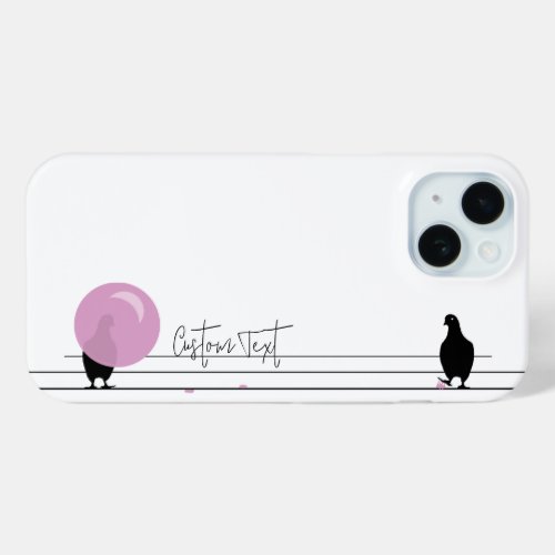 Funny Cute Bubblegum Birds on a Wire White iPhone 15 Case