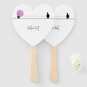 Funny Cute Bubblegum Birds on a Wire White Hand Fan