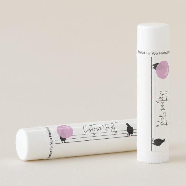 Funny Cute Bubblegum Birds on a Wire White Lip Balm (Front)