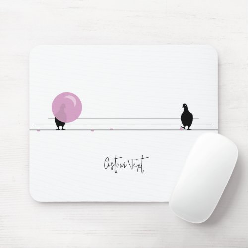 Funny Cute Bubblegum Birds on a Wire White Mouse Pad